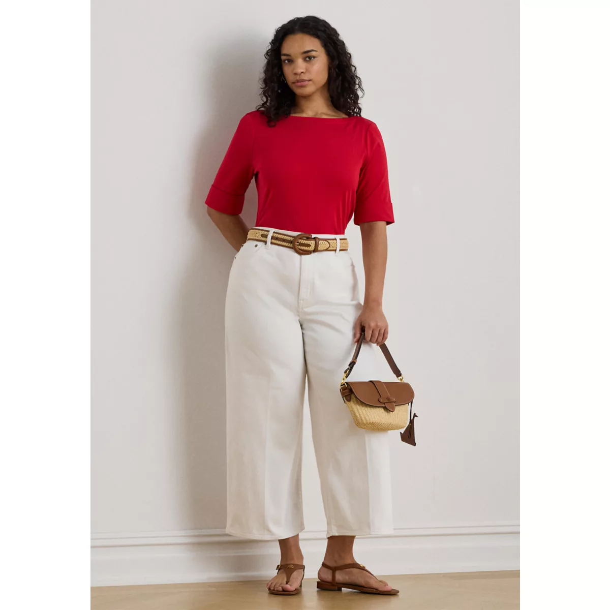 Plus Size Cotton Boat Neck T-Shirt - 4