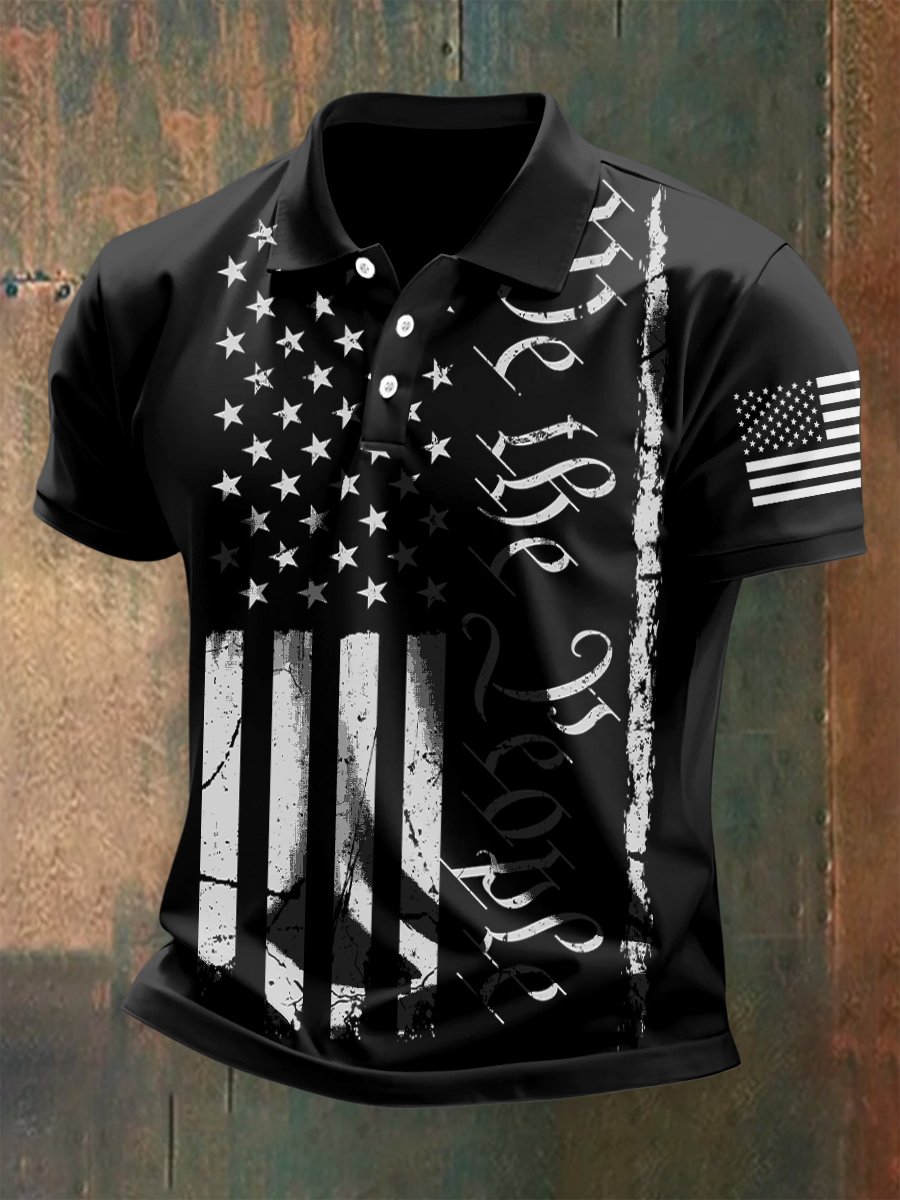 Camisa polo para exterior Independence Day American Flag Button de manga corta para hombre