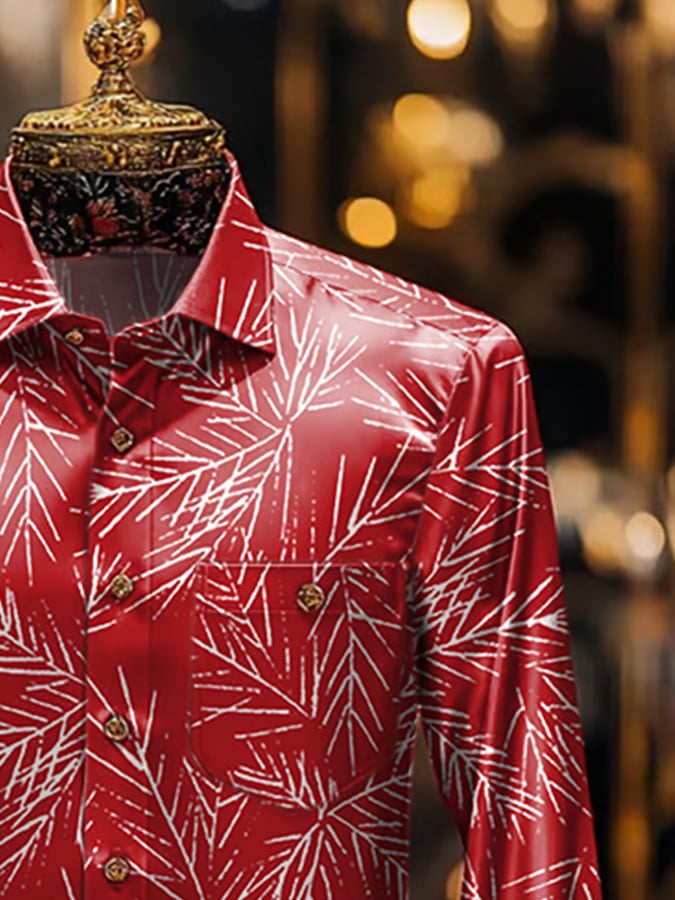 De lujo Christmas Contrast estampado de manga larga Pockecamiseta para hombre