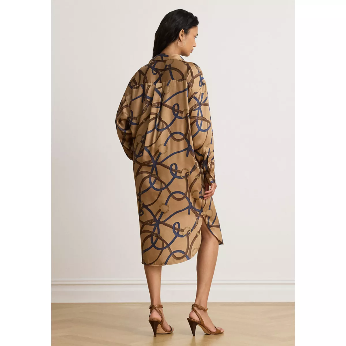 Belting-Print Twill Midi Shirtdress - 3