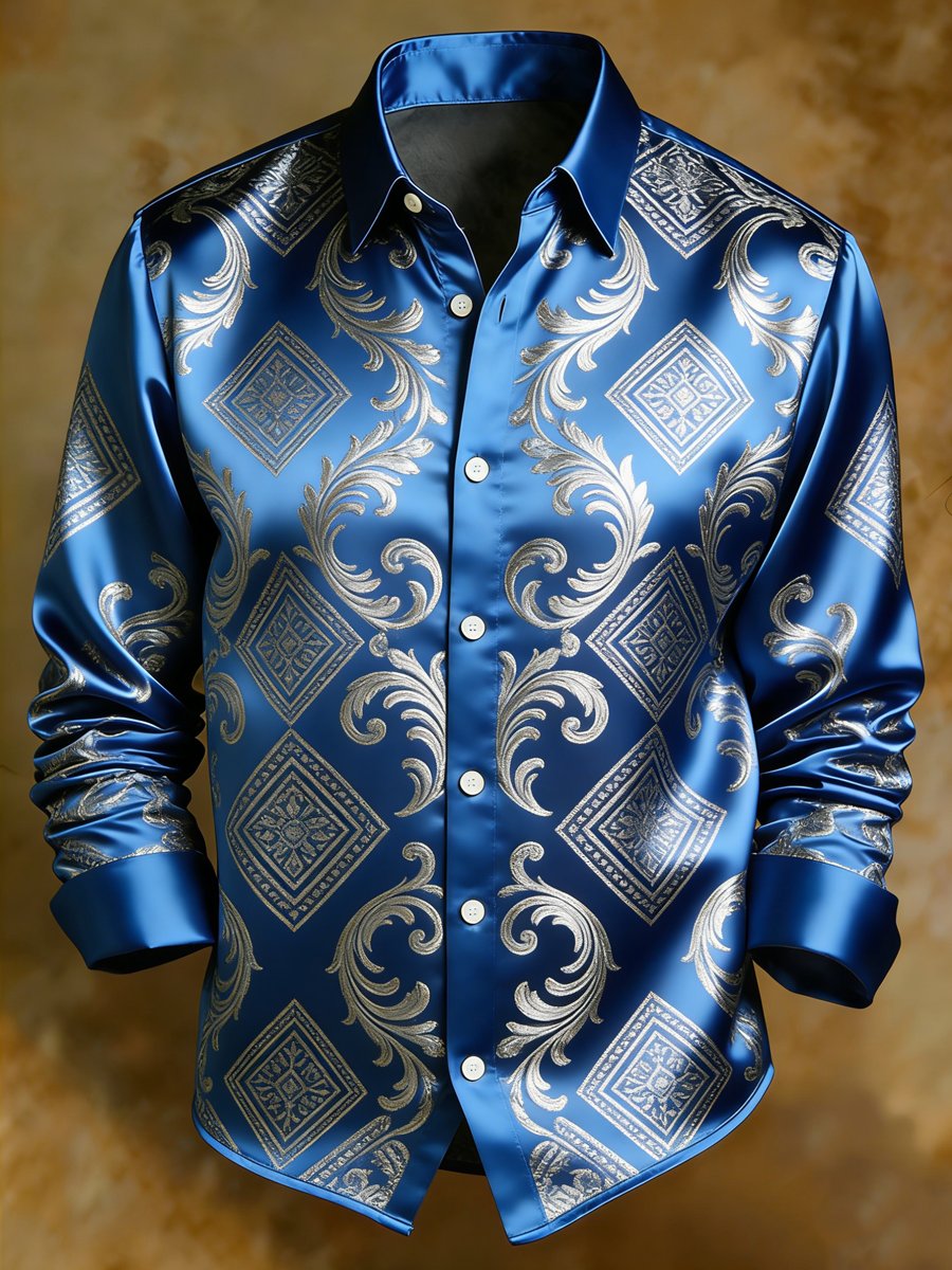 Camisa de lujo ejecutivo de manga larga with geométrico floral estampado. para hombre