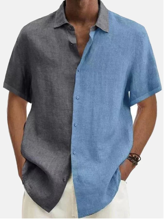 Camisa casual Color-Block de algodón And de lino para hombre
