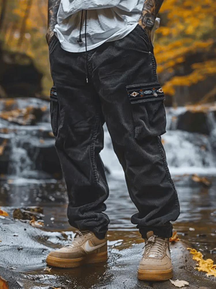 Pantalón vintage tejido tipo waffleted para exterior Multi-bolsillo Cargo Trousers para hombre