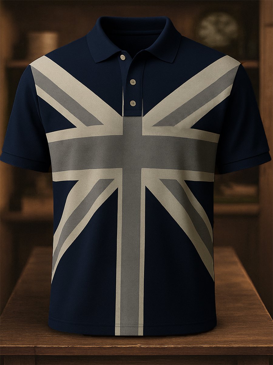 Camisa polo ejecutivo casual Union Jack Button de manga corta para hombre