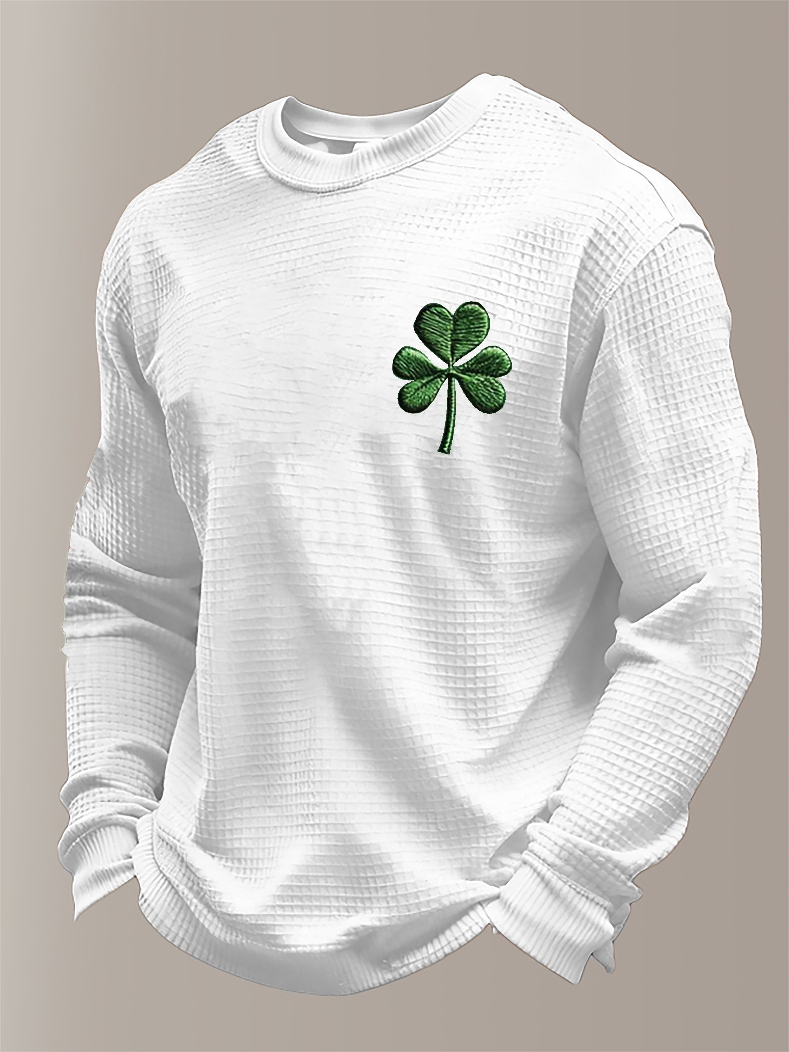 Camiseta St Patrick's Day estampado Waffle Fabric de manga larga para hombre