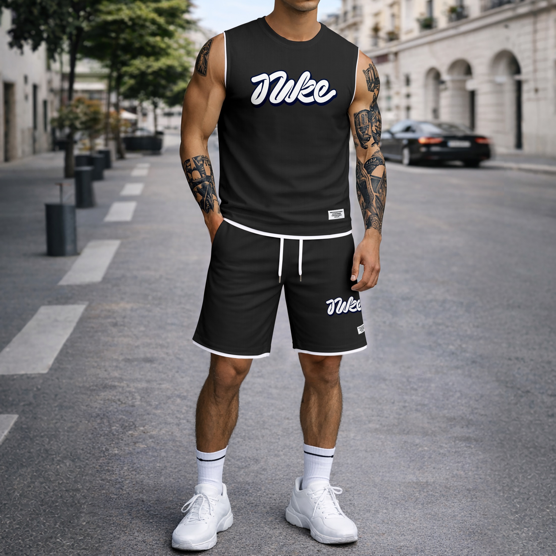 Shorts Graphic Letter Summer Set Sleeveless Tank Top & Matching Outfit, Lightweight casual Streetwear Athletic Set for Everyday & Holiday para hombre