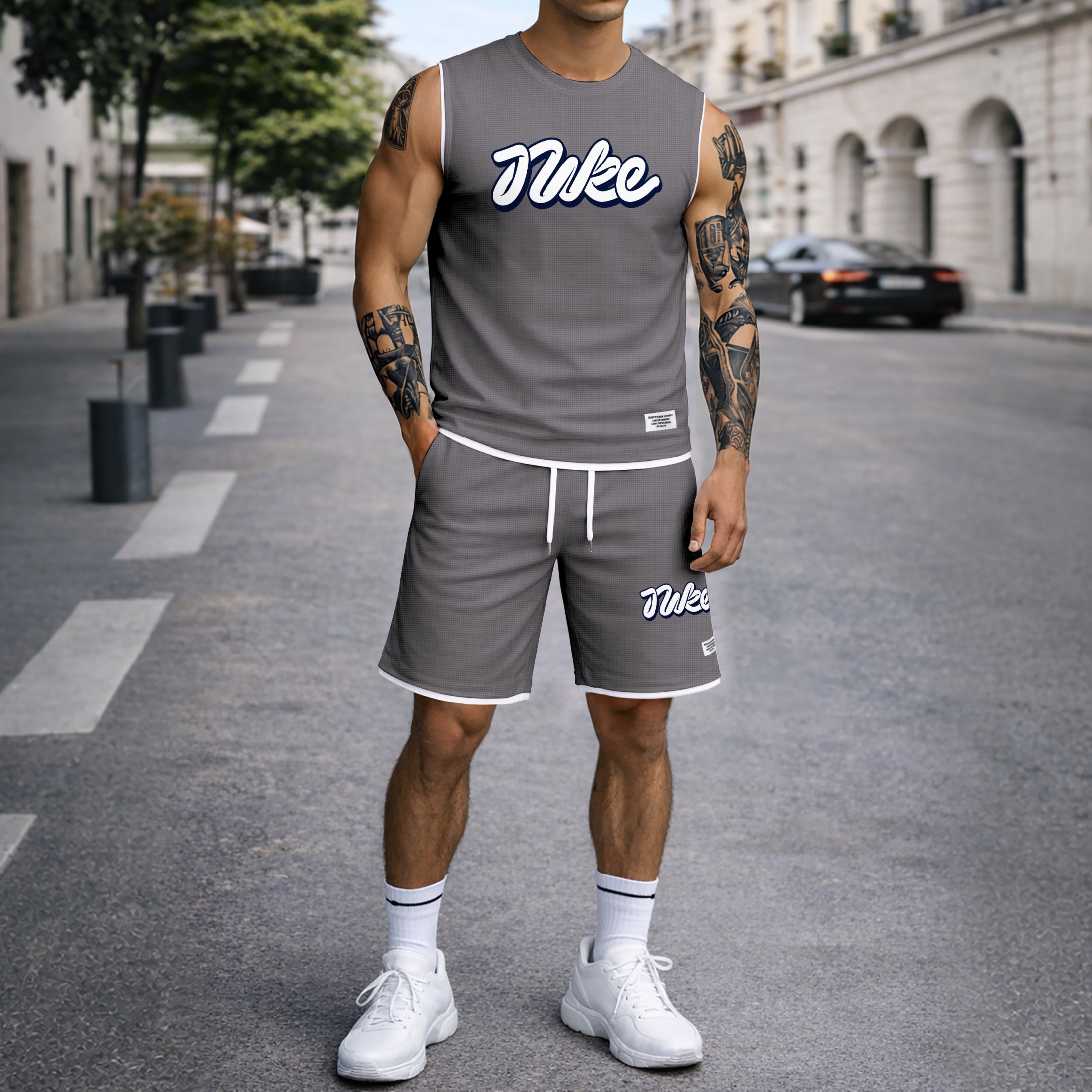Shorts Graphic Letter Summer Set Sleeveless Tank Top & Matching Outfit, Lightweight casual Streetwear Athletic Set for Everyday & Holiday para hombre