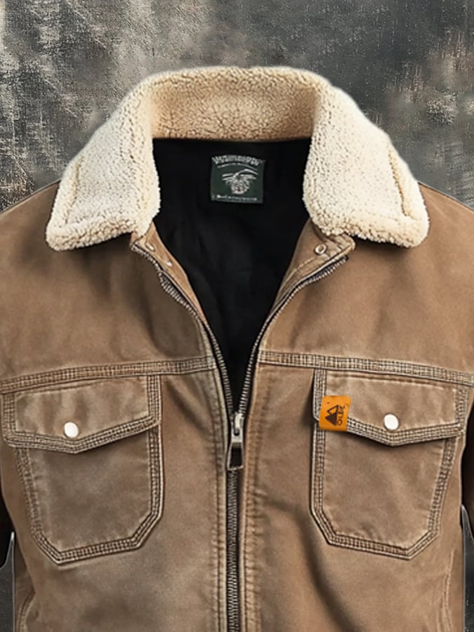 Chaqueta retro clásico desgastado casual Fur cuello bolsillo para hombre