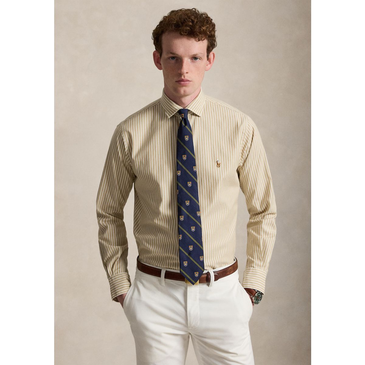 Classic Fit Striped Stretch Oxford Shirt - 1