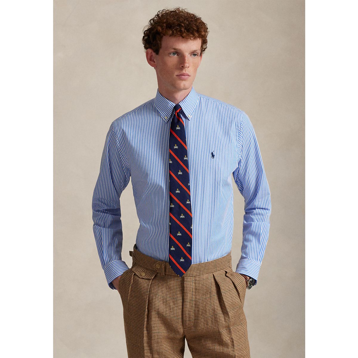 Classic Fit Striped Stretch Poplin Shirt - 1