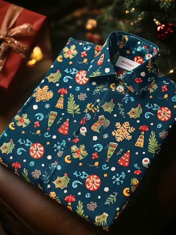 Camisa de lujo Romantic Christmas estampado de manga larga para hombre