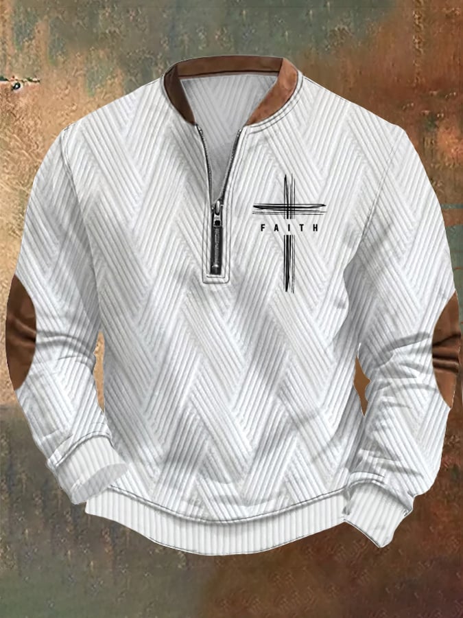 Sudadera retro Faith design jacquard fabric con cierre cuello para hombre