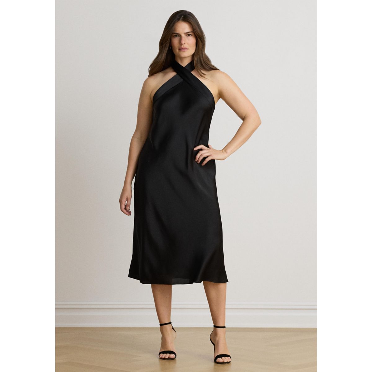 Tie-Back Charmeuse Halter Cocktail Dress - 5