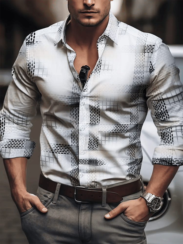 Camisa Street Style ejecutivo casual estampado de manga larga para hombre