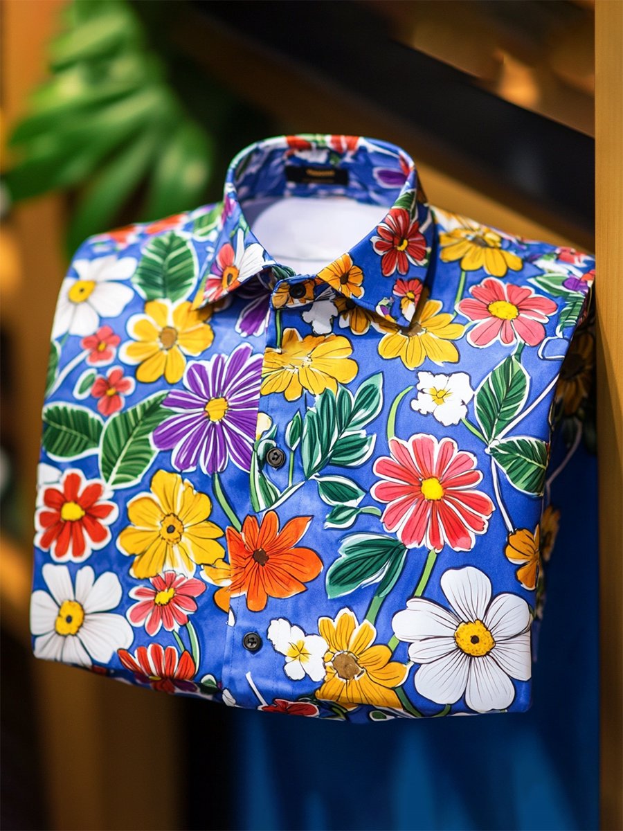 Camisa Resort floral estampado de manga larga para hombre