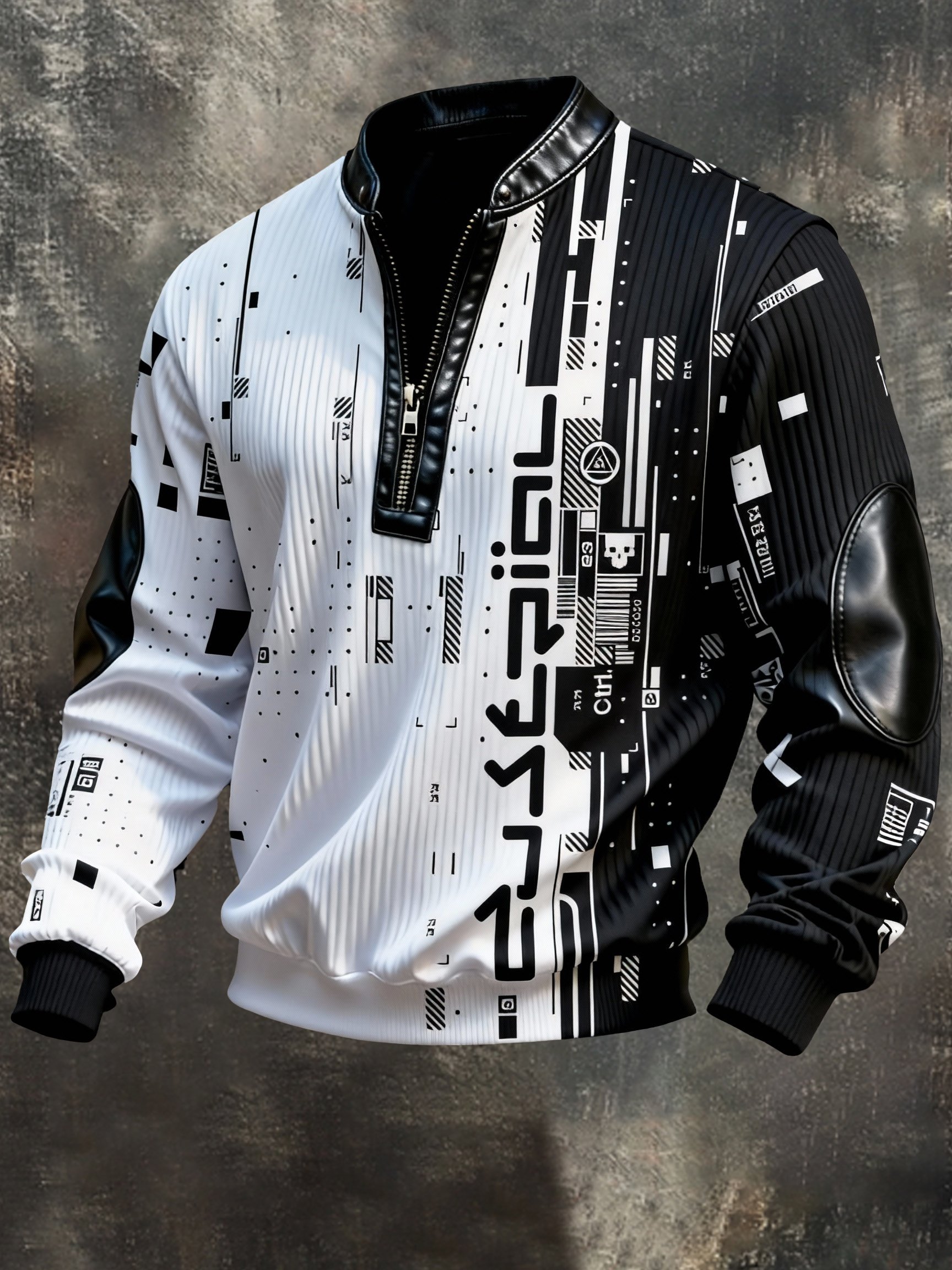Sudadera vintage Color-Block estampado con cierre con gorrasucha para hombre
