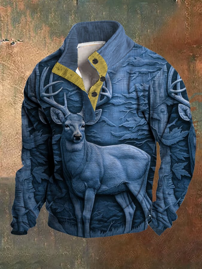 Sudadera polar Western 3D Forest Deer Hunting Stand cuello para hombre