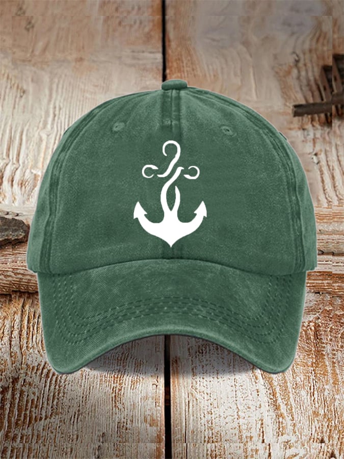 Unisex desgastado Washed de algodón "Anchor" Holiday casual estampado Hat