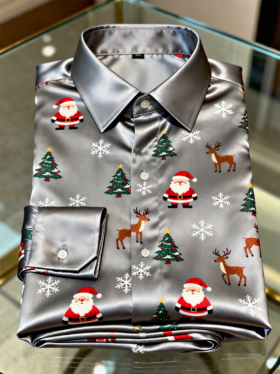 Camisa Luxurious satén Christmas de manga larga para hombre