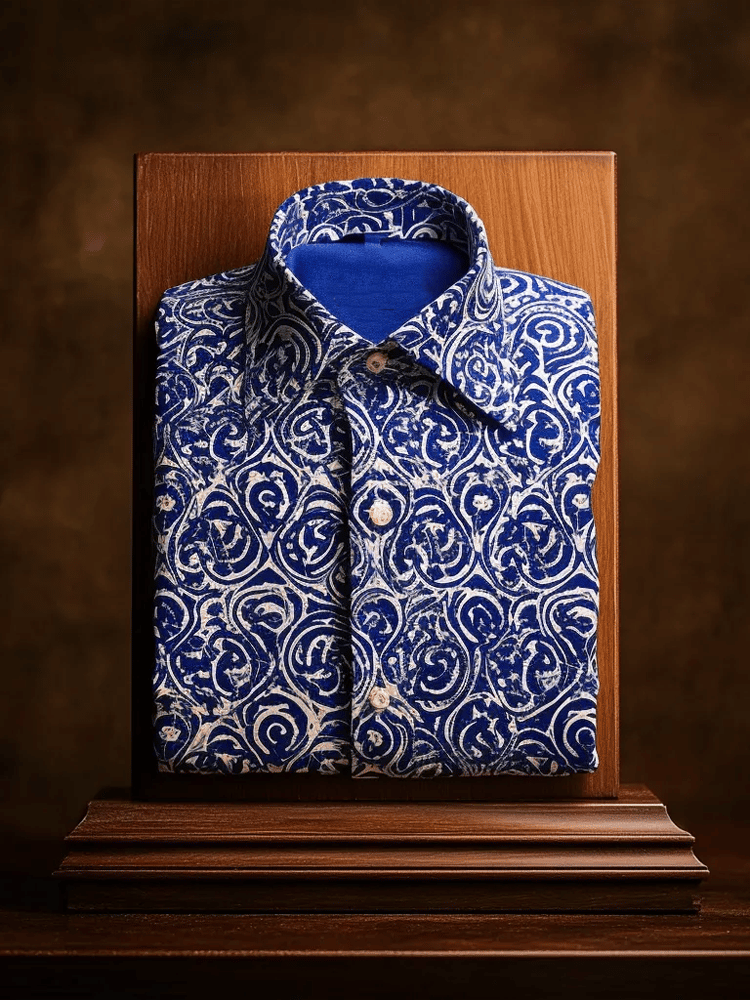 Camisa de lujo Romantic Contrast Color estampado de manga larga para hombre