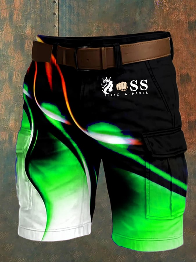 para hombre retro Letter Print Multi-Pocket Design Cargo shorts