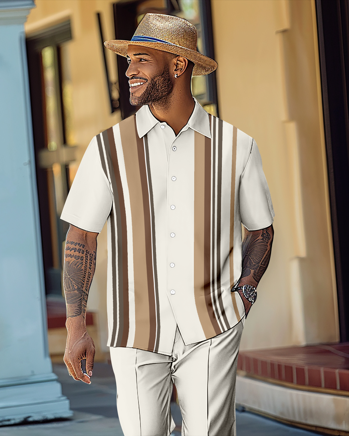Camisa Gorgeous en bloques de color de manga corta Walking Suit 1072 para hombre