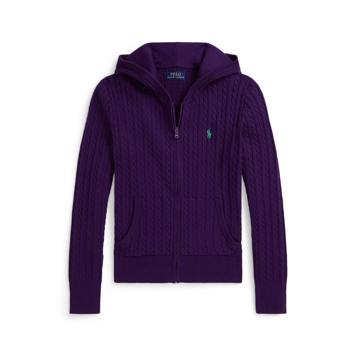 Girls 7-16 Mini-Cable Cotton Full-Zip Hoodie - 1