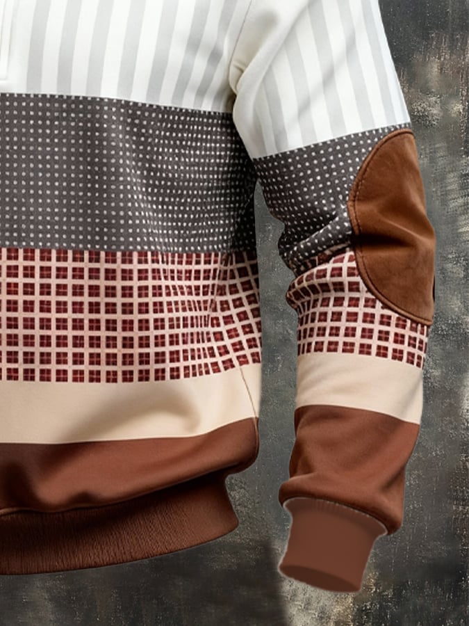 Sudadera retro en bloques de color estampado cierre para hombre