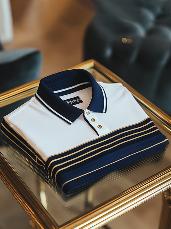 Camisa polo retro ejecutivo rayas estampado de manga larga para hombre