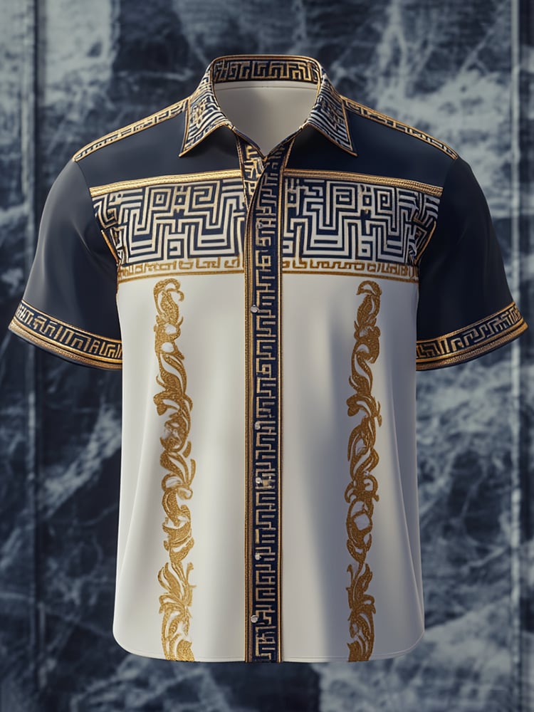 Camisa satén Luxe estampado de manga corta Button para hombre