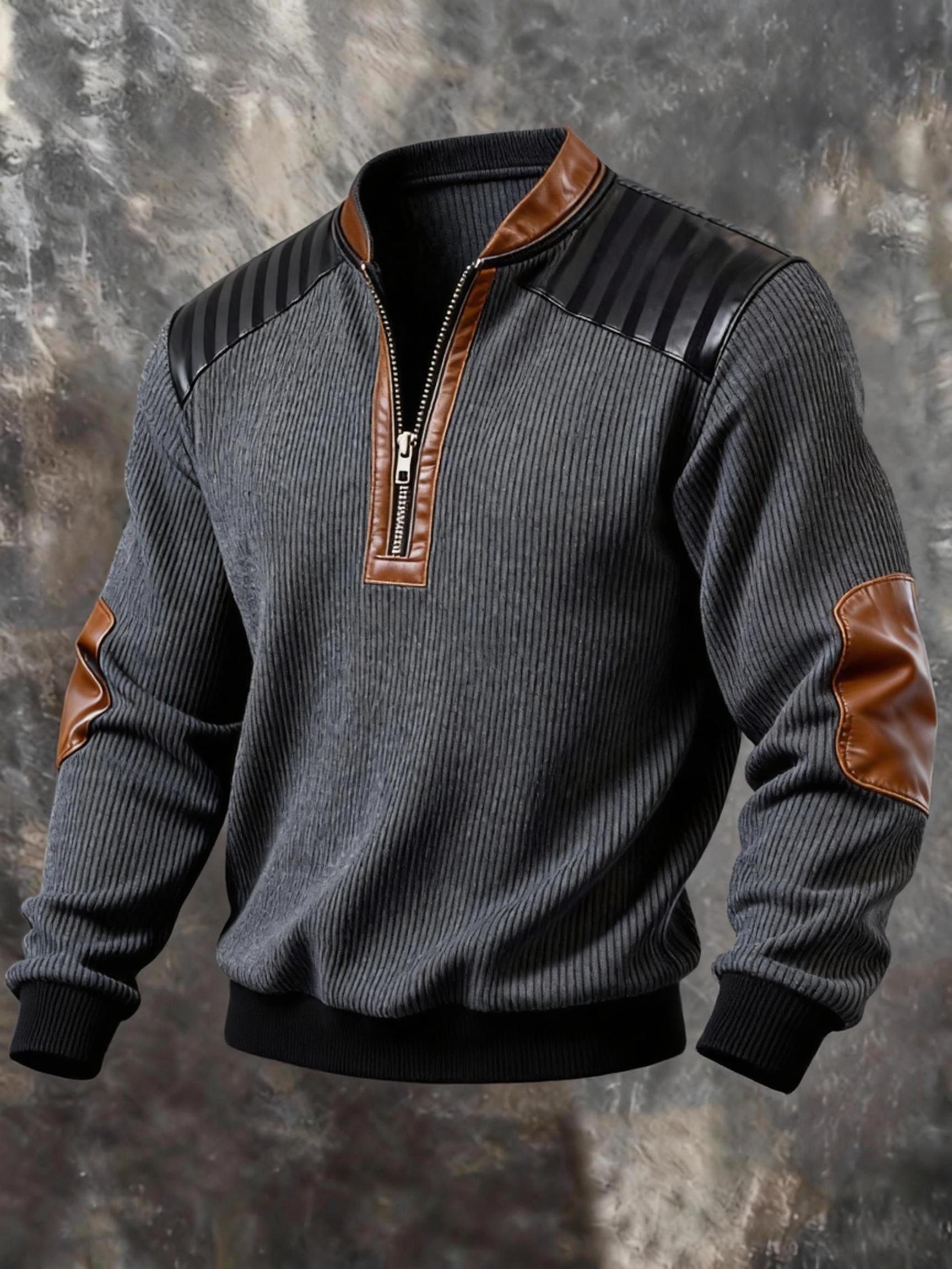 Sudadera vintage Color-Block estampado con cierre con gorrasucha para hombre