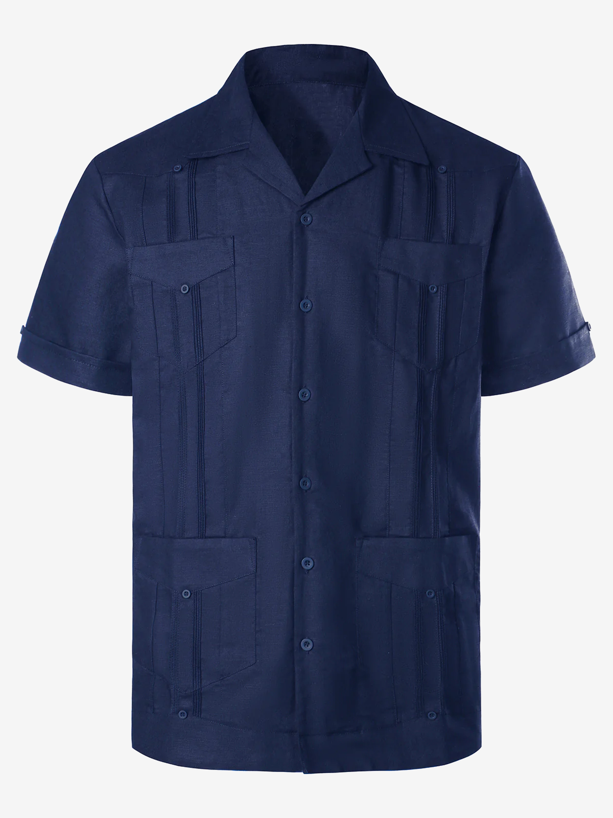 Camisa de lino Cuban Guayabera casual Button Up de manga corta Summer para hombre
