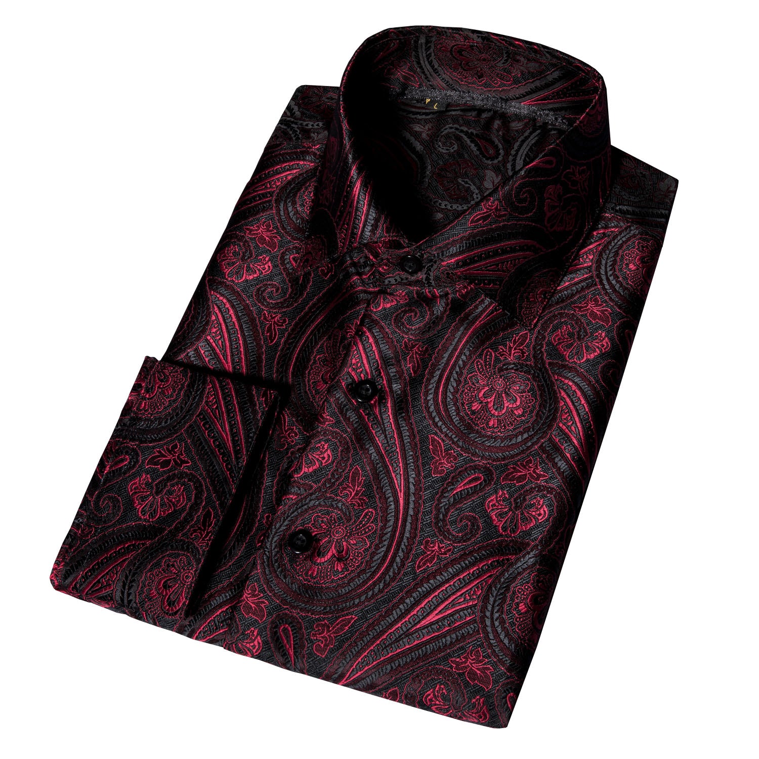 Camisa Mens Western seda Burgundy Paisley de manga larga con botones camisa de chalecoir