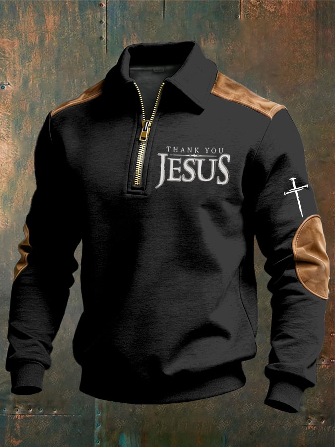 Sudadera vintage Faith “Thank You Jesus” Design estampado casual Zipper -Fast Shipping para hombre