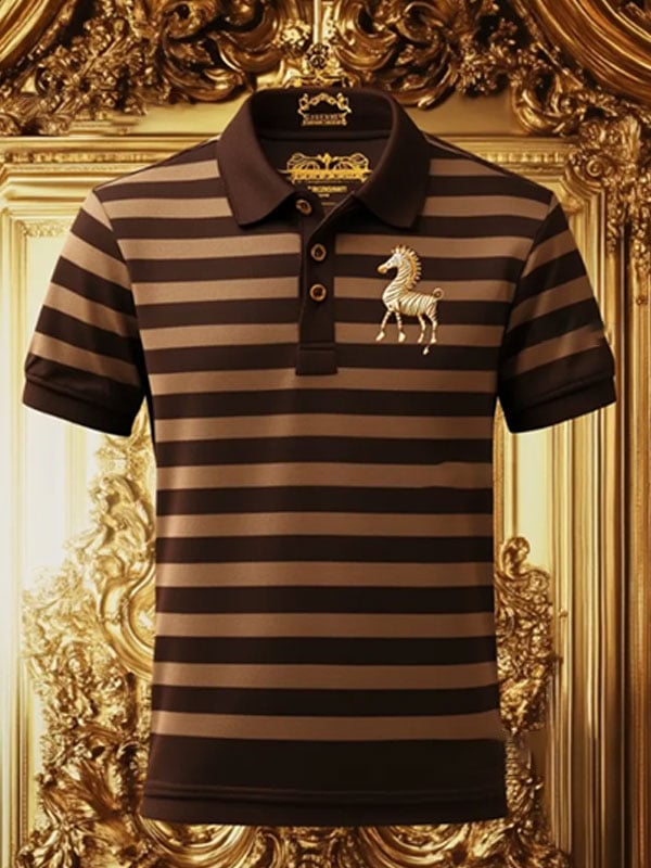 Camisa polo a rayas ejecutivo Logo solapa de manga corta para hombre