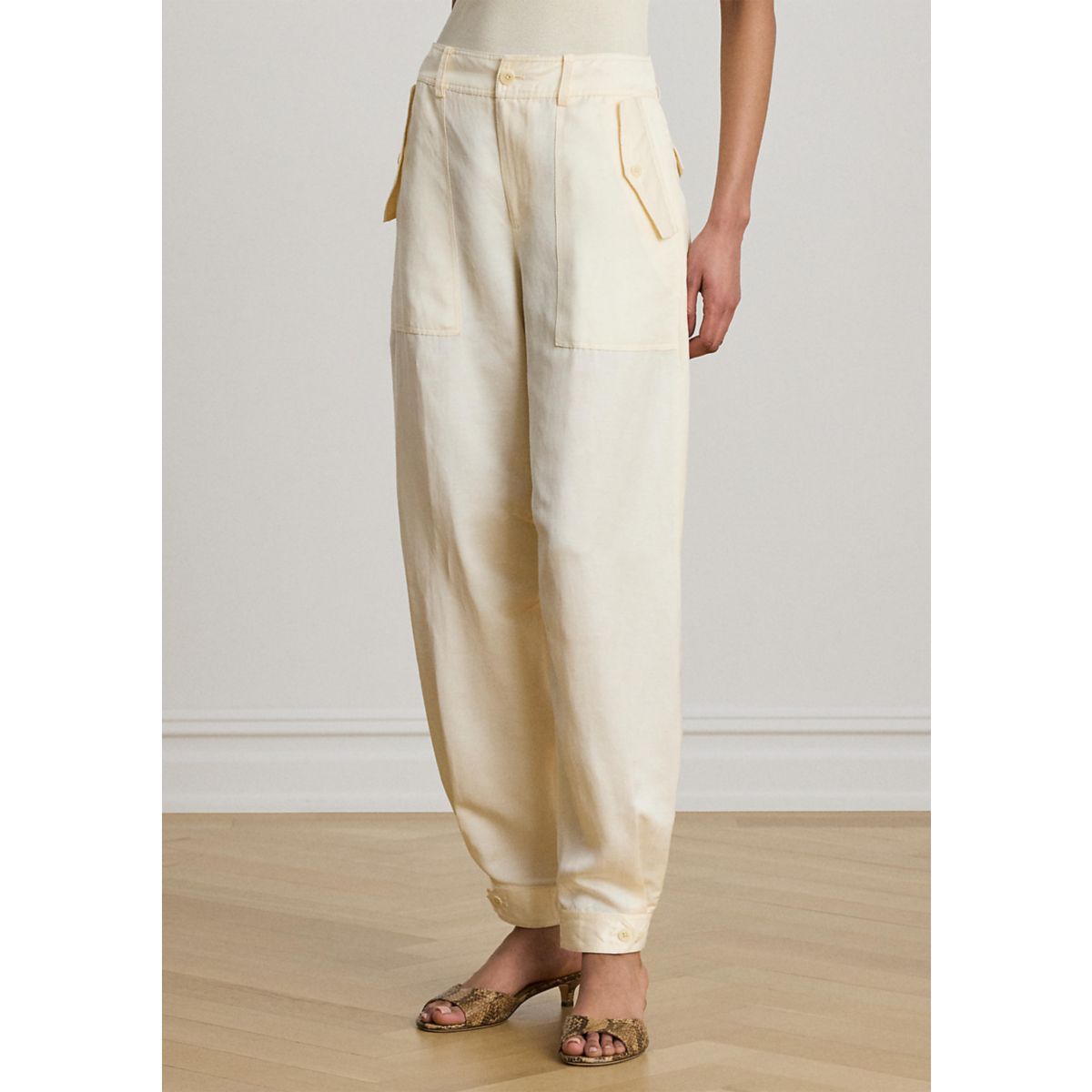 Women's Shantung Barrel Cargo Ankle Pants - 2