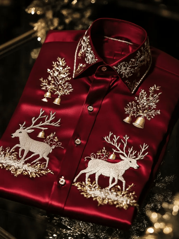 Camisa de lujo Romantic Christmas estampado de manga larga para hombre
