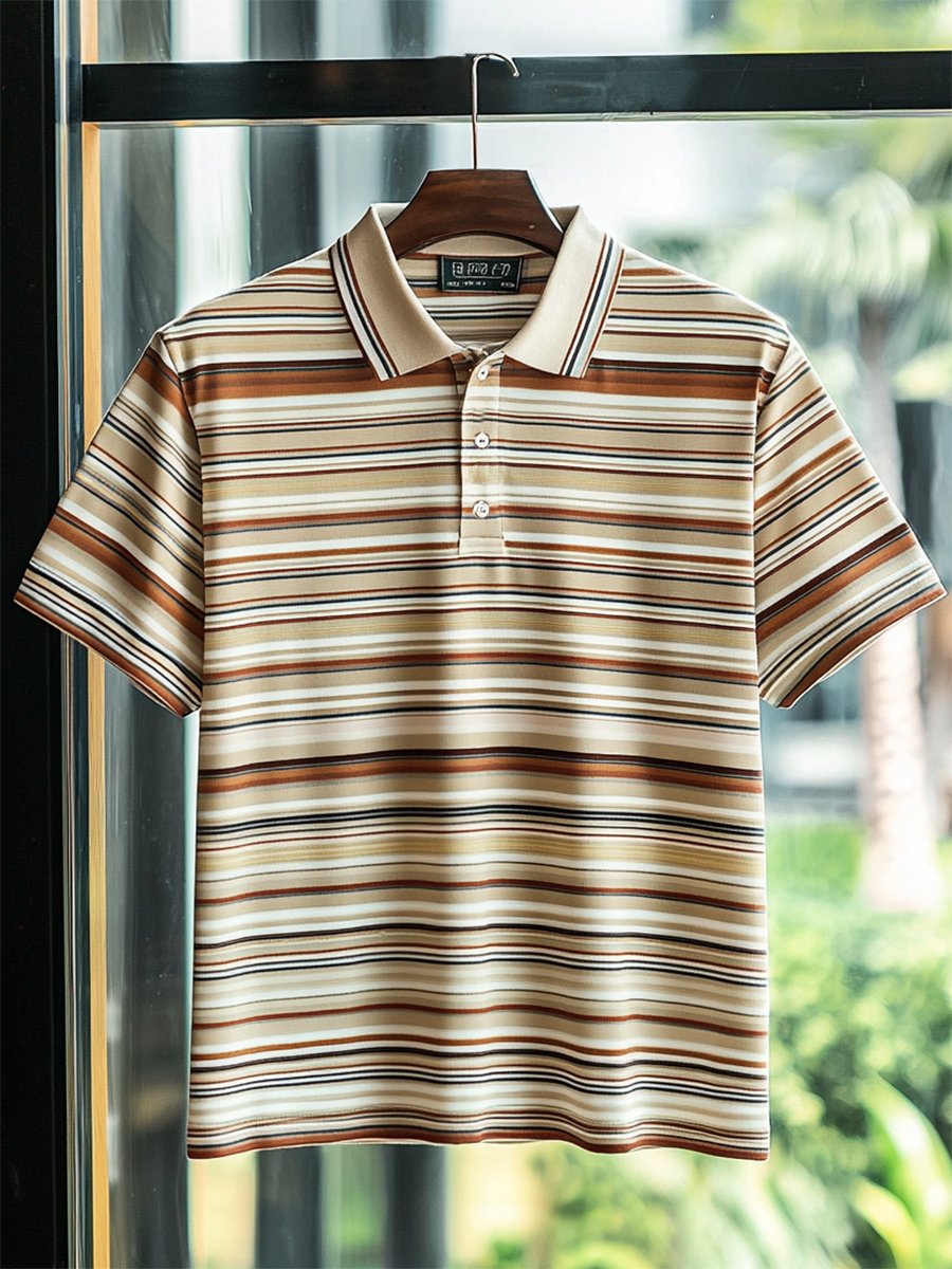 Camisa polo ejecutivo casual a rayas Button de manga corta para hombre