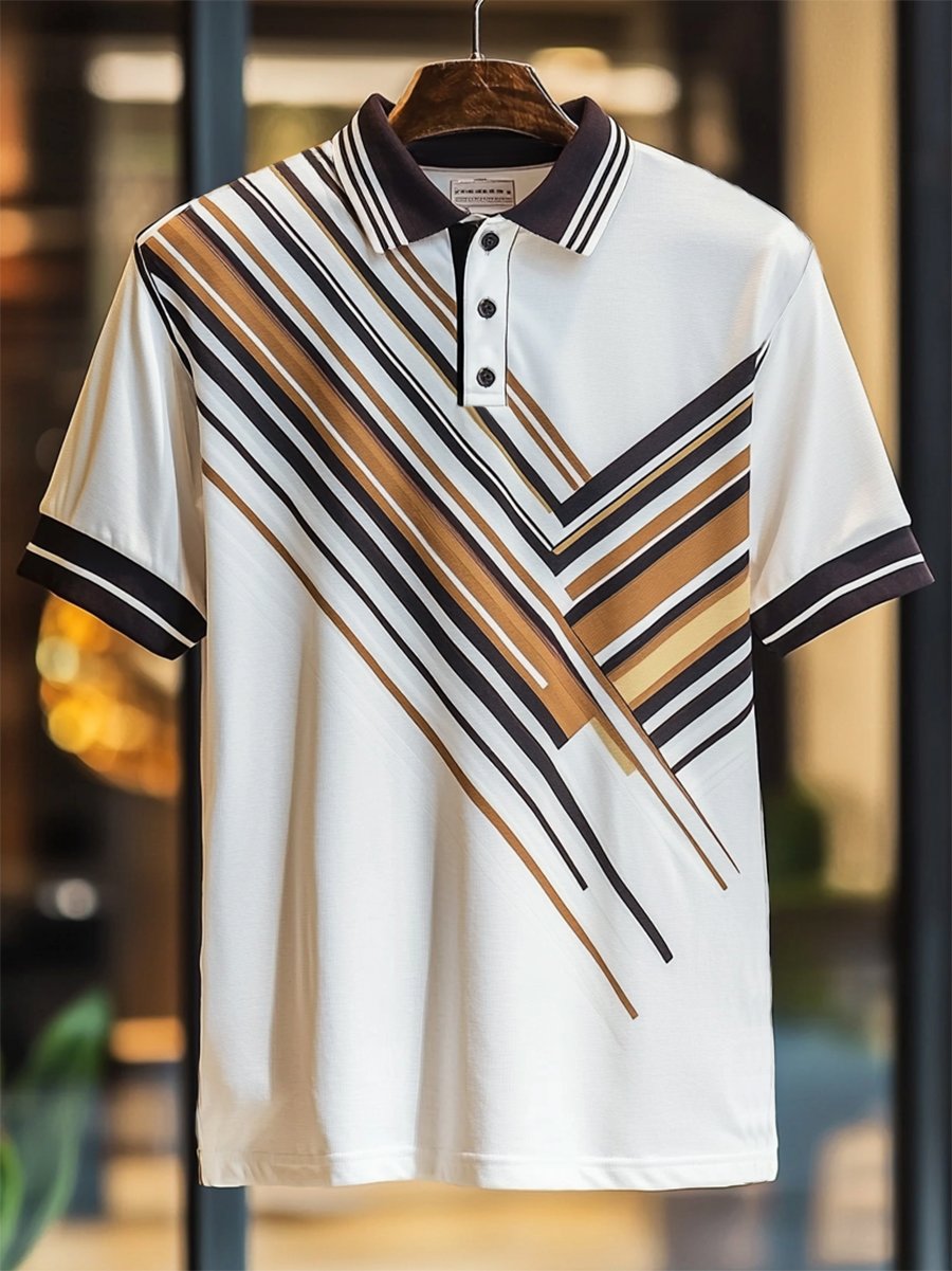 Camisa polo ejecutivo casual rayas estampado Button de manga corta para hombre