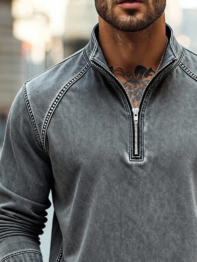 Sudadera vintage Washed and desgastado para exterior con cierre con gorrasucha para hombre