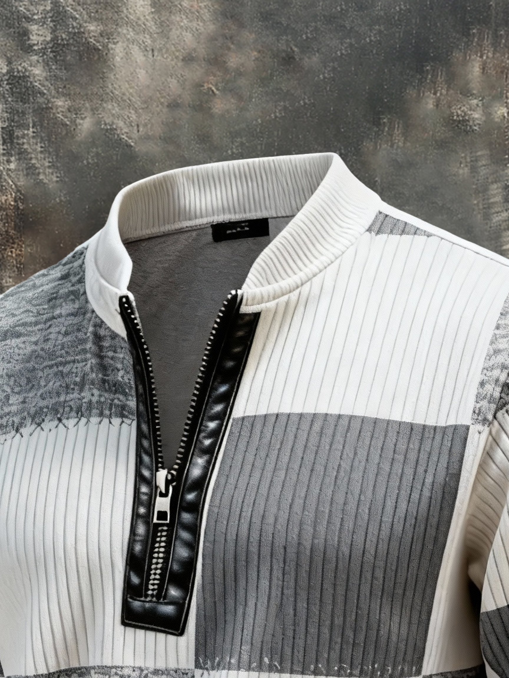 Sudadera vintage Color-Block estampado con cierre con gorrasucha para hombre