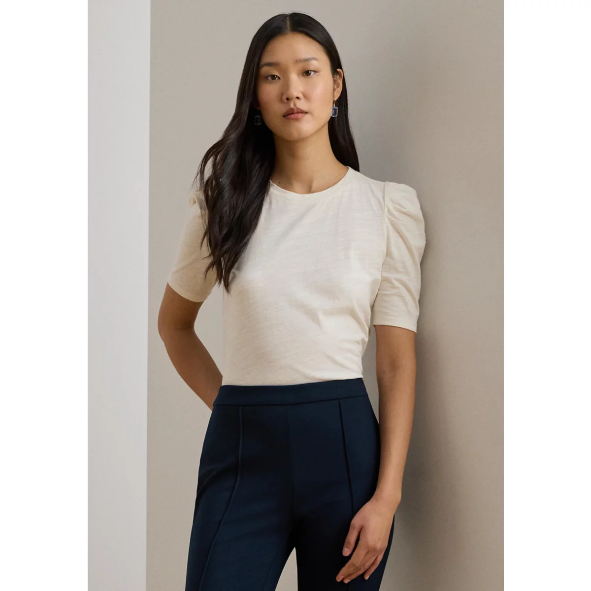 Women's Slub Jersey Puff-Sleeve Top - 1