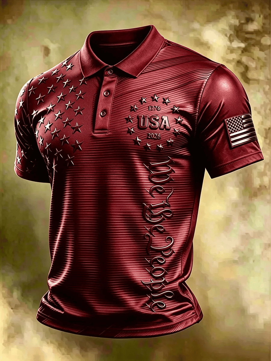 Camisa polo USA 1776-2026 estampado para hombre