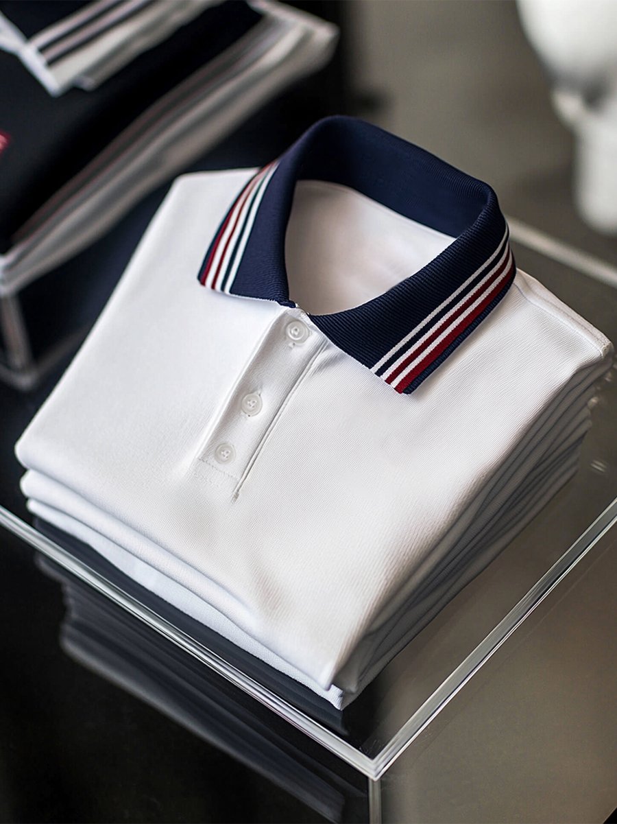 Camisa polo ejecutivo casual a rayas Button de manga corta para hombre