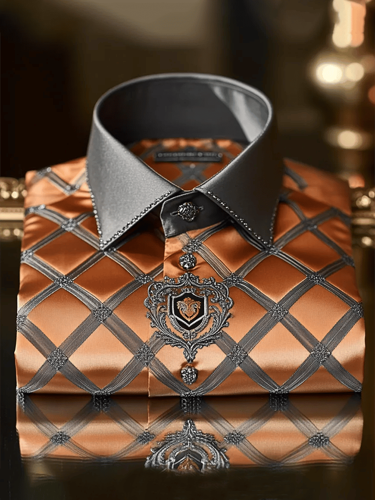 Camisa satén Luxe estampado de manga corta Button para hombre