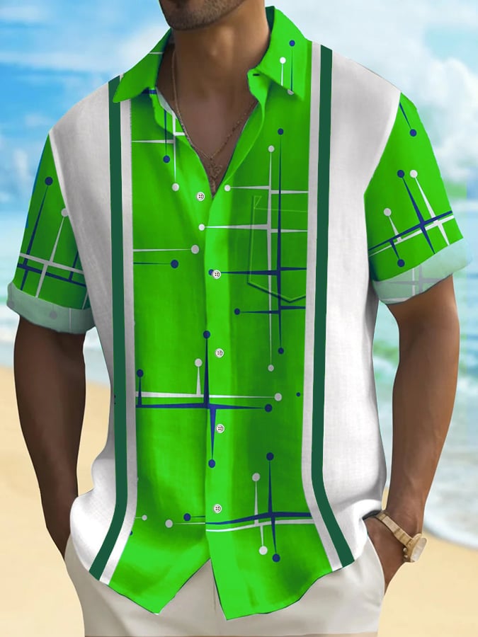 Camisa de moda Contrast Color Geometric Pattern estampadoing para hombre
