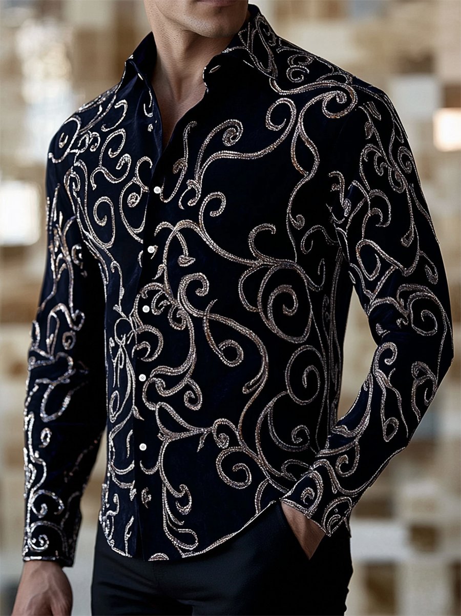 Camisa retro casual ejecutivo de manga larga para hombre
