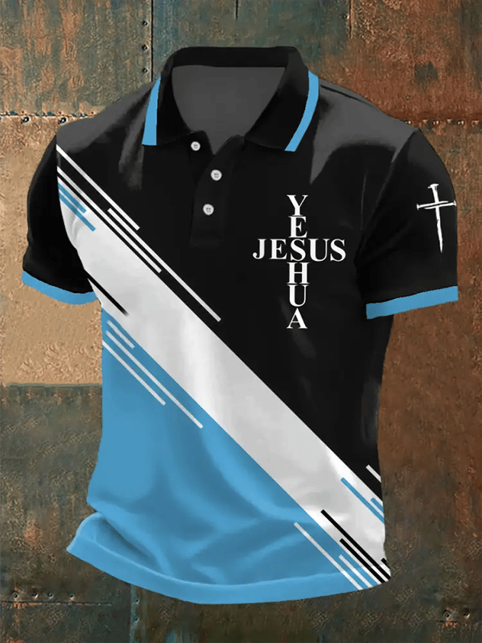 Camisa polo retro Faith casual estampado para hombre
