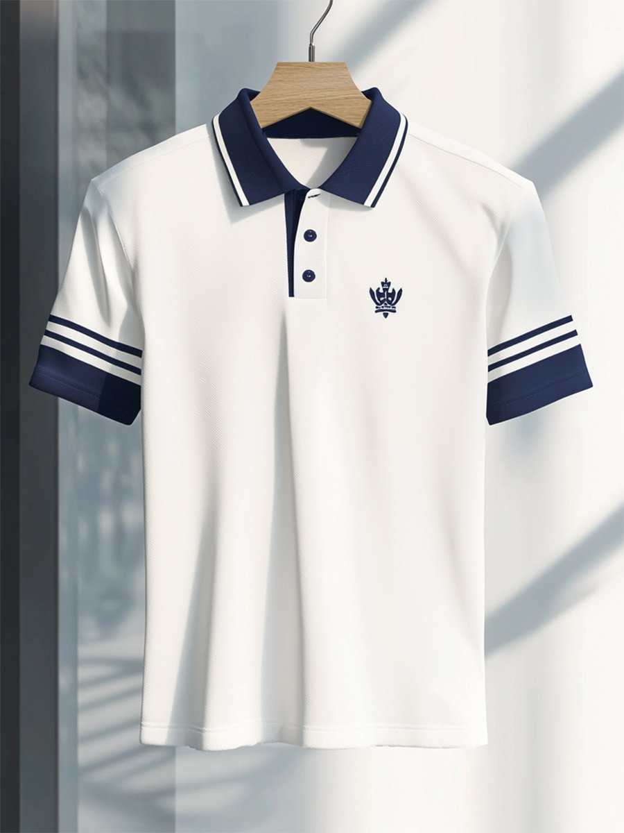 Camisa polo ejecutivo rayas Logo con botones de manga corta para hombre