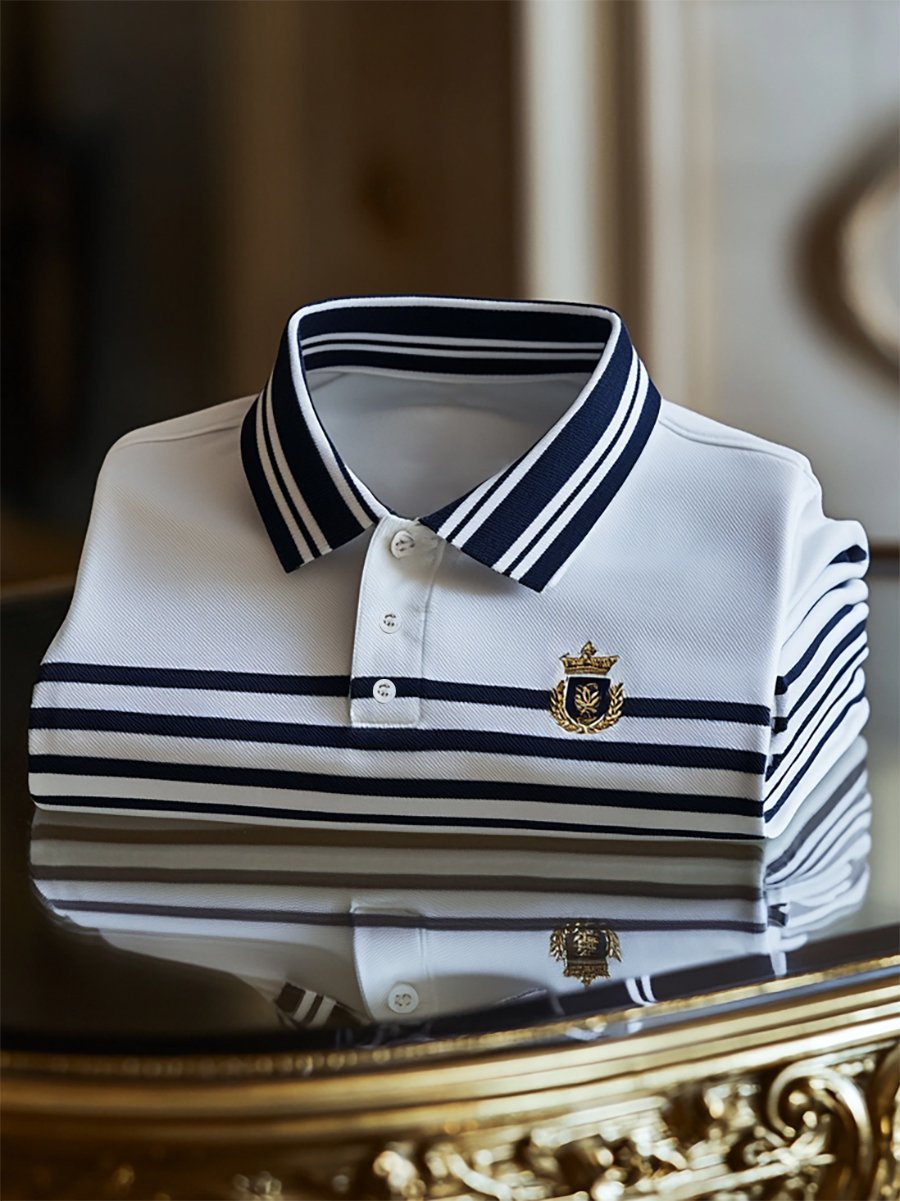 Camisa polo ejecutivo casual a rayas Button de manga corta para hombre
